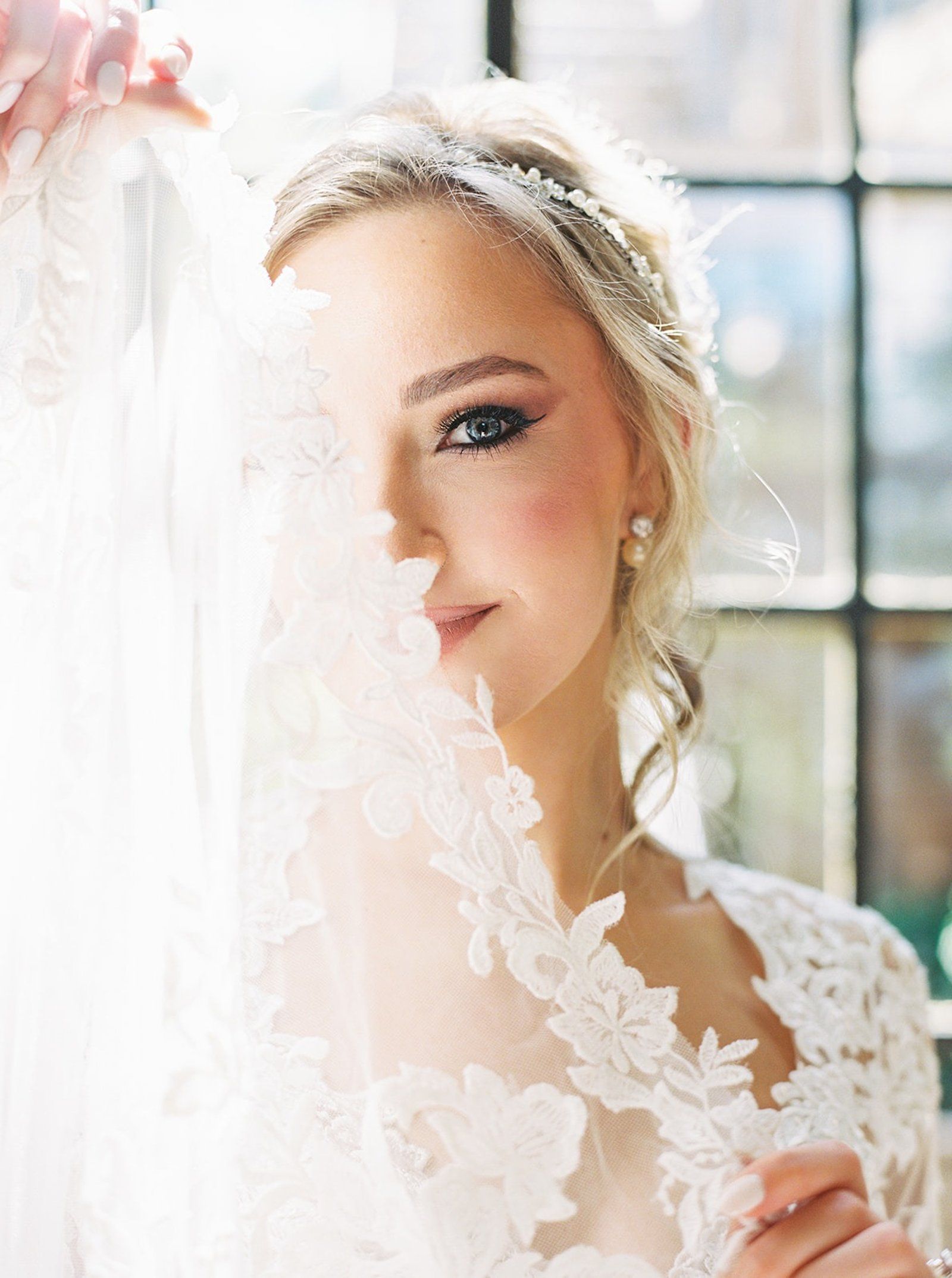 Close-up of smooth, even airbrush bridal makeup